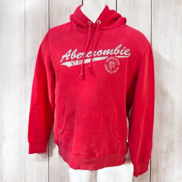VTG Y2K Abercrombie and Fitch Hoodie Sweatshirt Sz Sm Red Distressed Streetwear - Picture 1 of 9